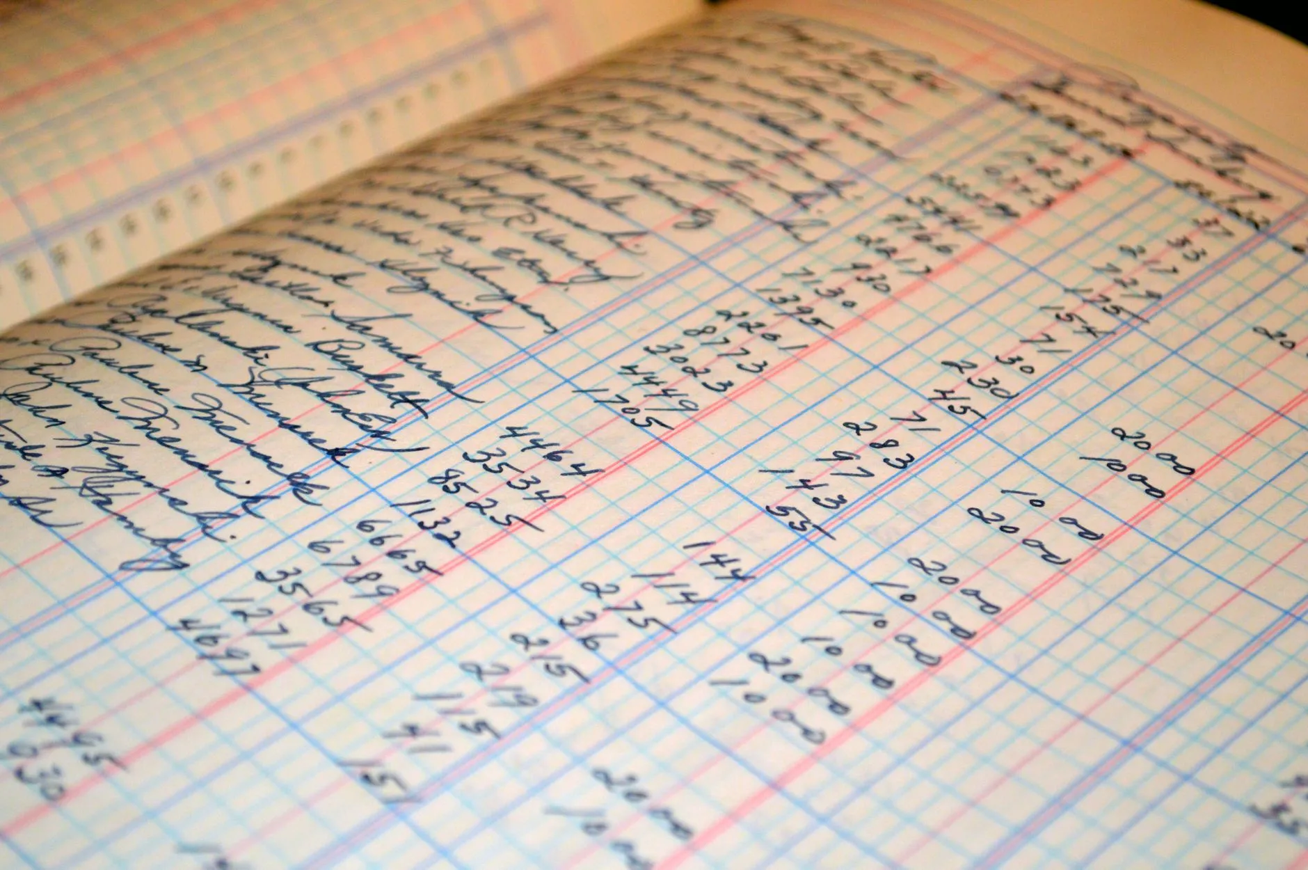 A handwritten ledger, columns of figures in ink