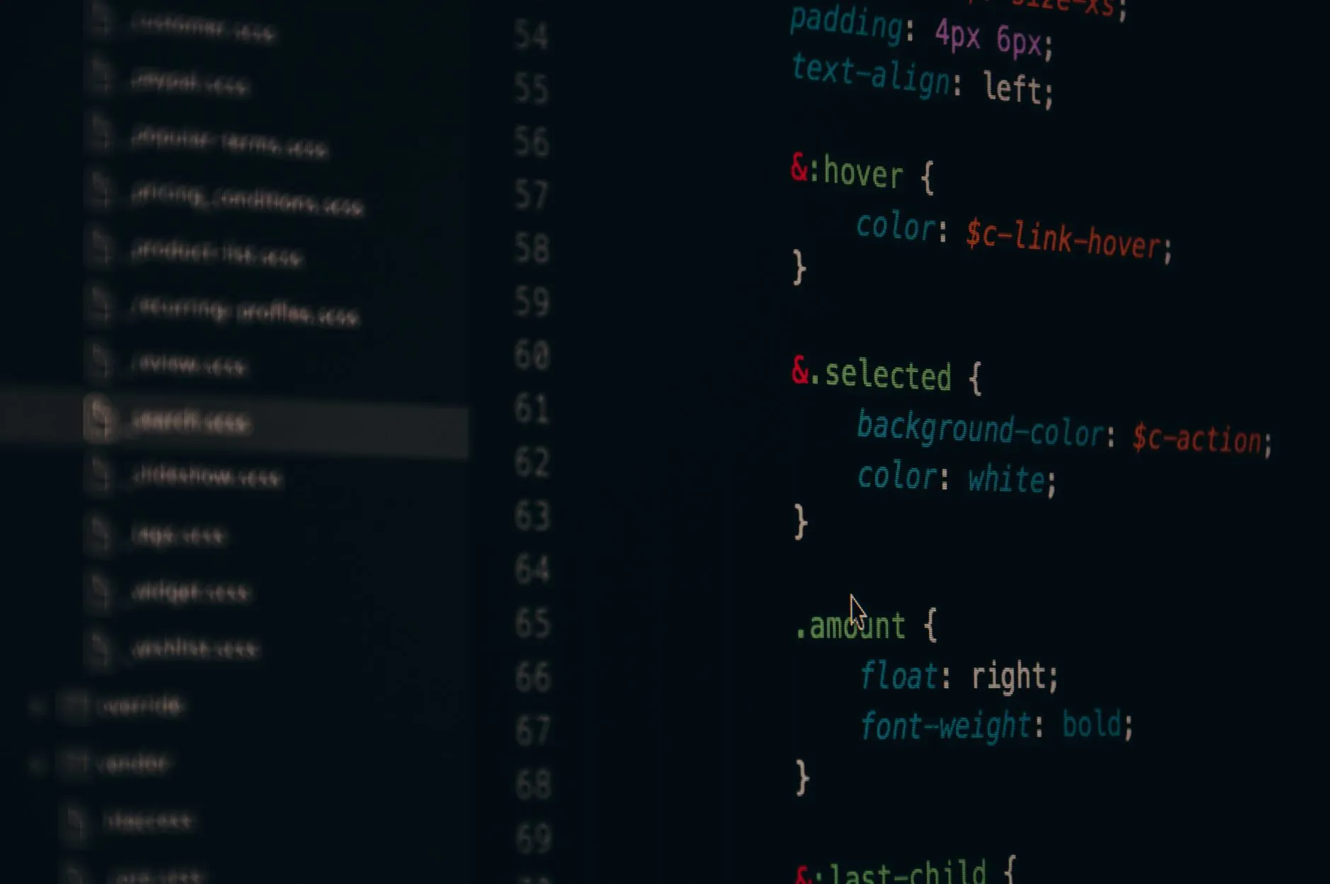 Lines of stylesheet code on a dark screen